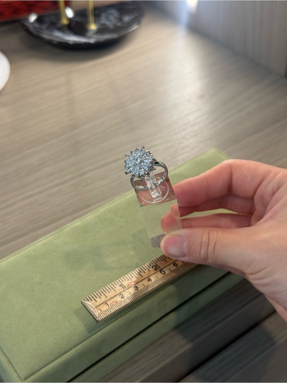 Silver Floral Cluster Ring with Clear Stones - Women Jewelry adjustable band